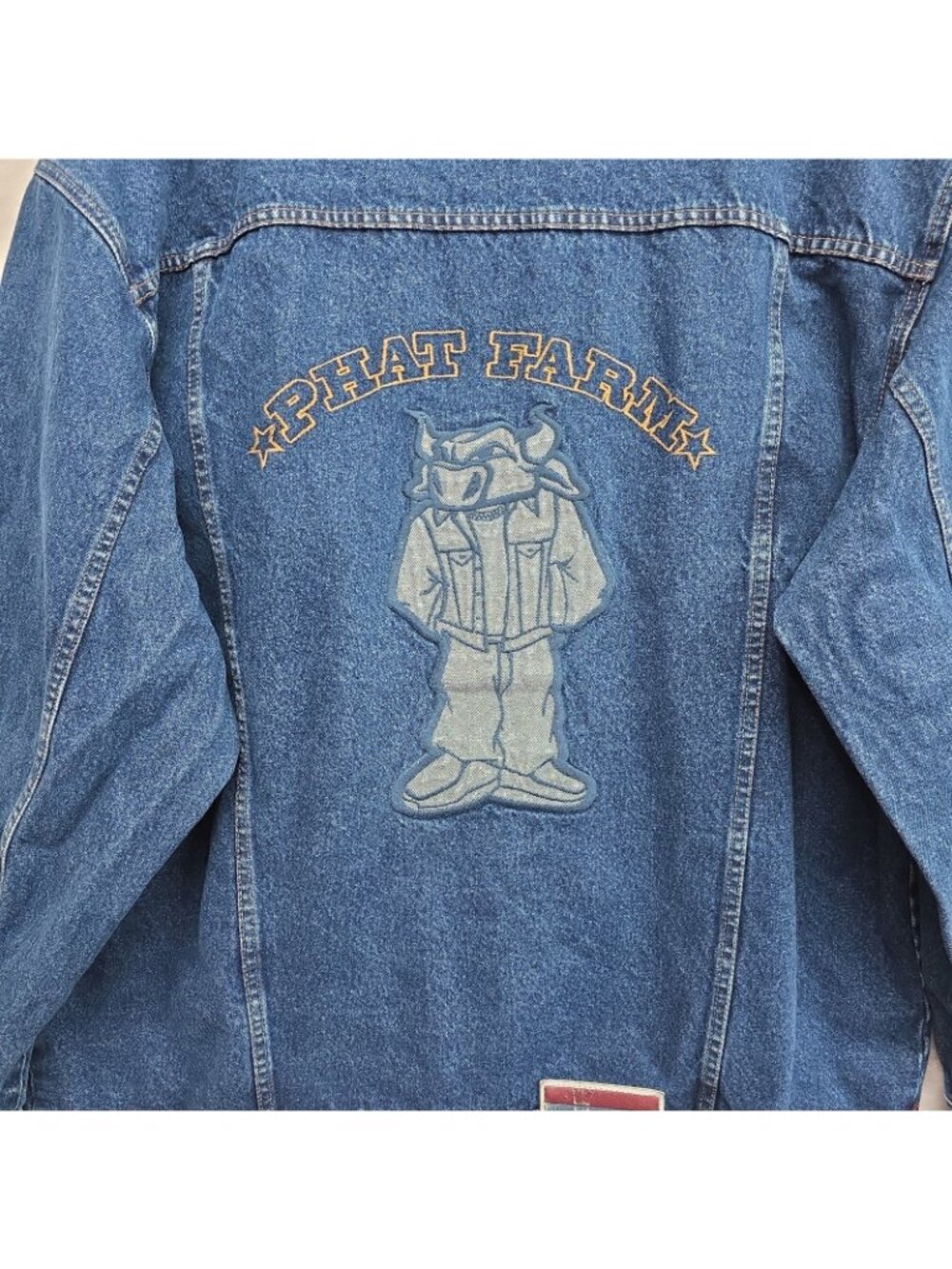 VTG Phat Farm Blue Denim Jacket Mens XXXL Hip Hop Streetwear Bull Embroidery Y2K - Picture 2 of 14